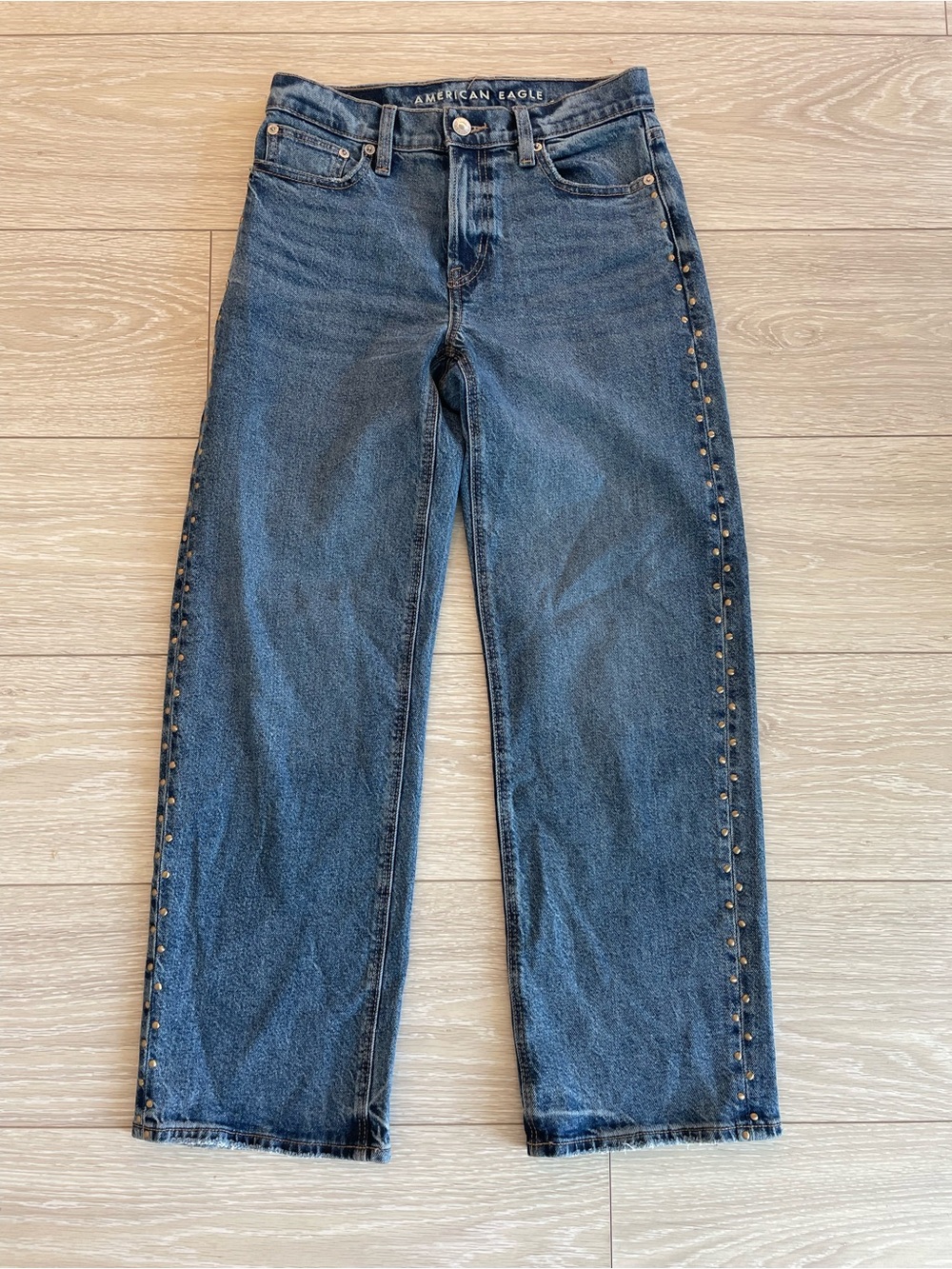 American Eagle Stove Pipe Studded Straight-Leg Jeans 00 Short